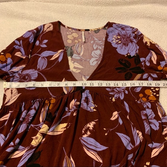Free People Bella Floral-Print Tunic Mini Dress Purple Bell Sleeve V Neck - Picture 6 of 11